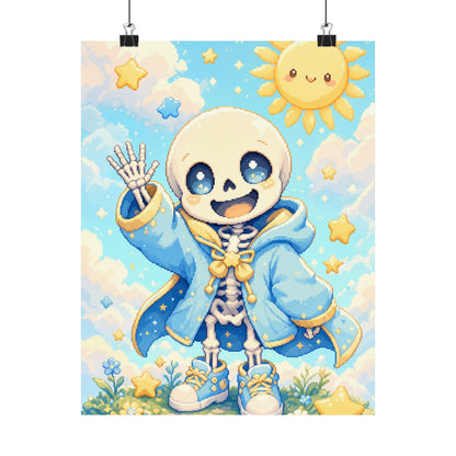 Chibi Skeleton Waving - Kawaii Gaming Art Print (Matte Poster)