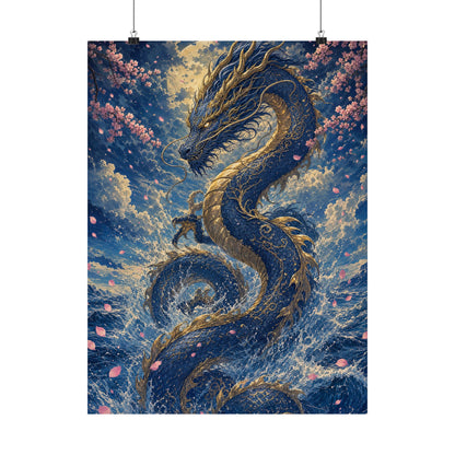 Ryuu Dragon Rising From The Ocean - Japanese Mythology Art Print (Matte Poster)