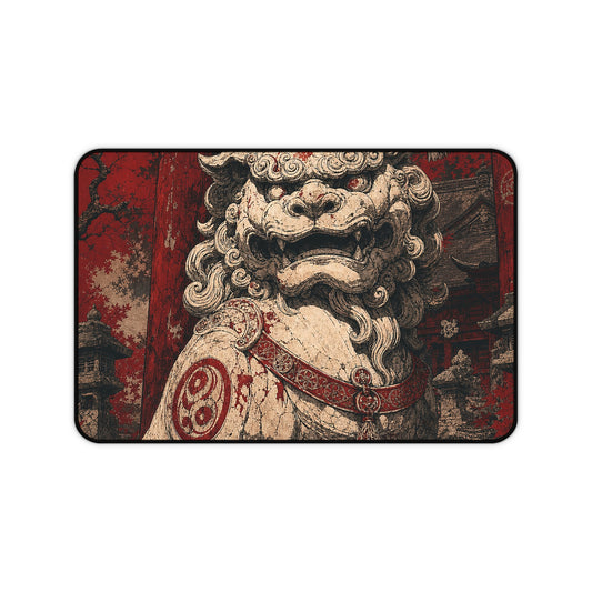 Komainu Guarding Shrine Gate - Japanese Mythology Gaming Desk Mat
