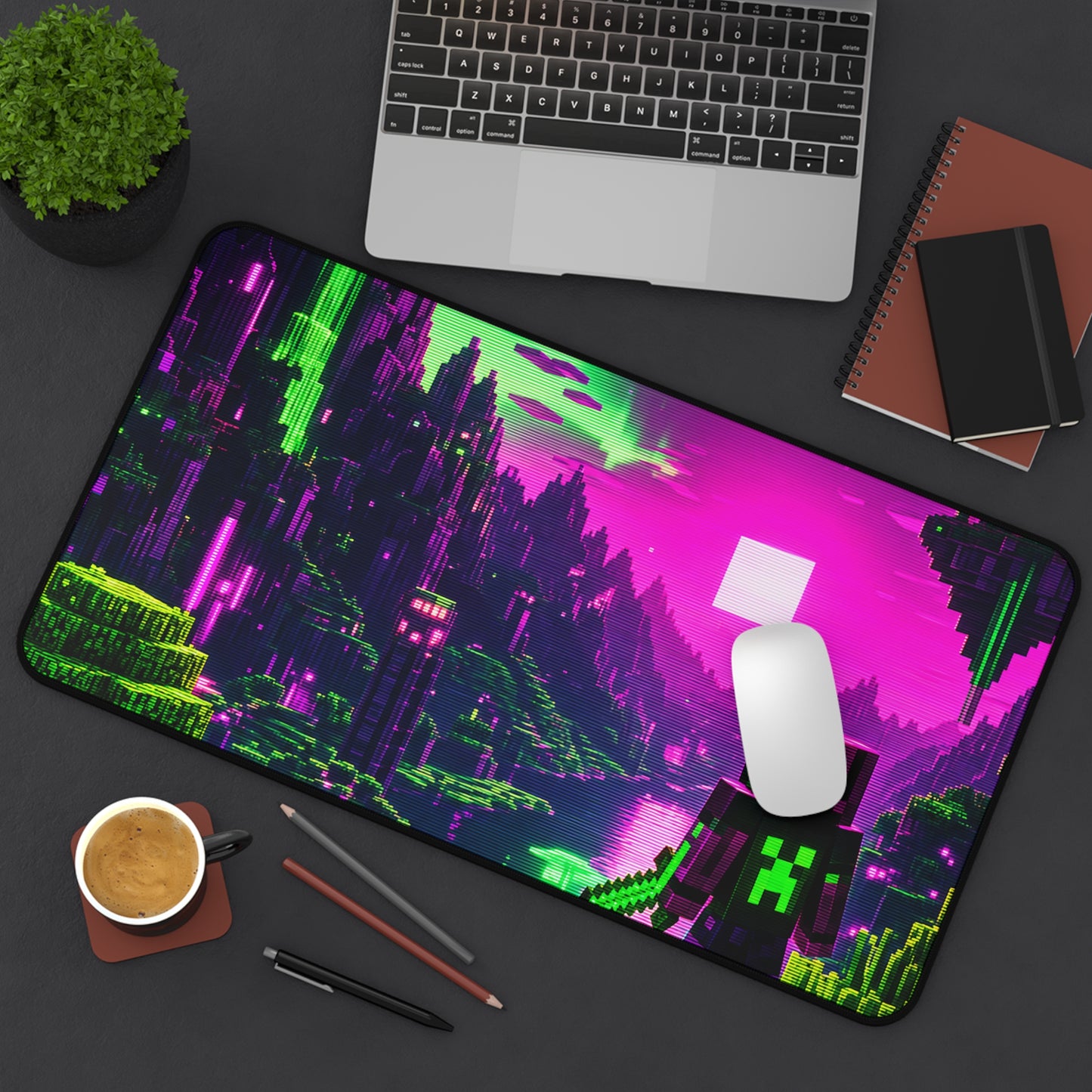Minecraft-Style Blocky Landscape - Gaming Culture Gaming Desk Mat
