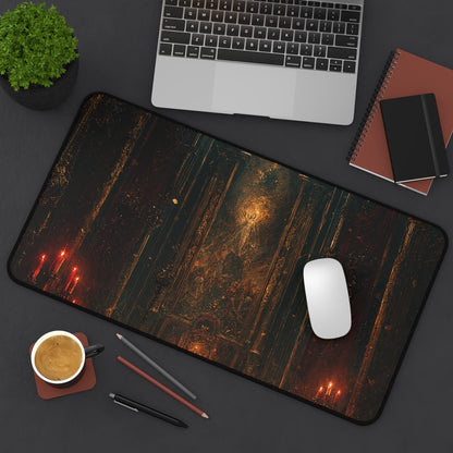 Dark Cathedral With Red Candles - Dark Fantasy Gaming Desk Mat