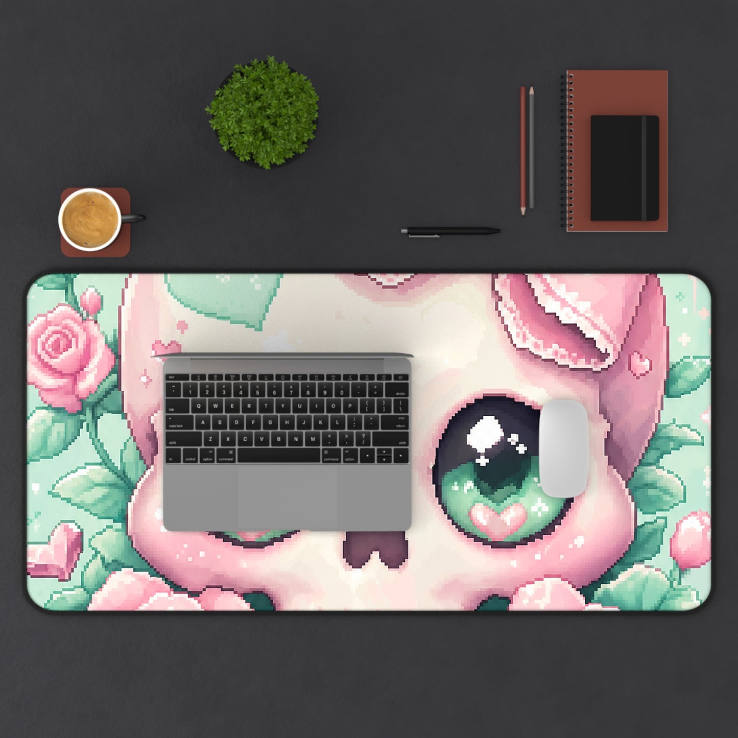 Kawaii Skull With Bow - Kawaii Gaming Gaming Desk Mat