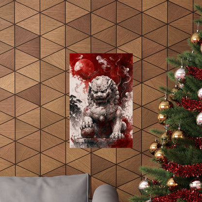 Shishi Lion Dog Guardistatue - Japanese Mythology Art Print (Matte Poster)