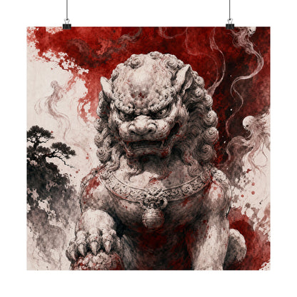 Shishi Lion Dog Guardistatue - Japanese Mythology Art Print (Matte Poster)