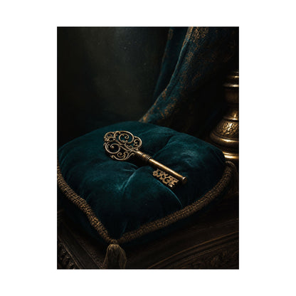 Antique Key On Velvet Cushion - Dark Academia Art Print (Matte Poster)