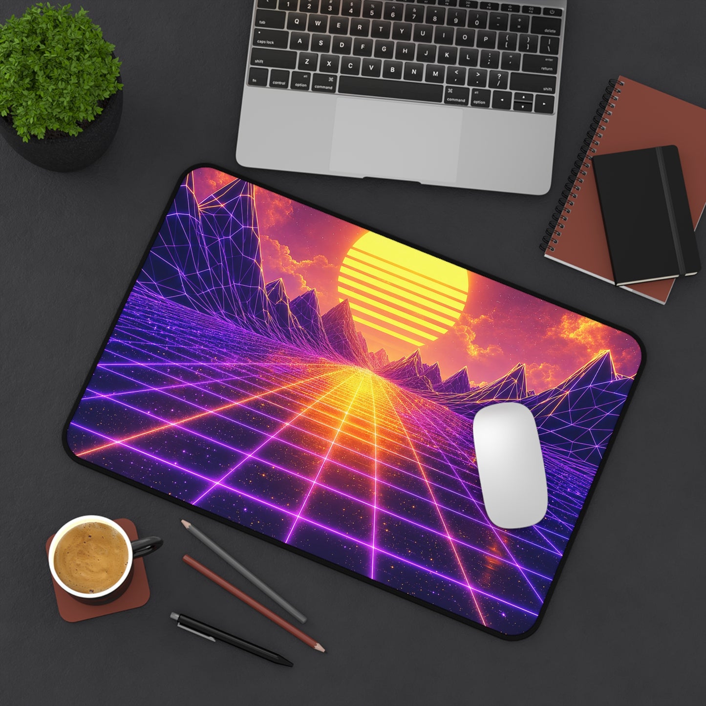 Synthwave Grid Landscape - Gaming Culture Gaming Desk Mat