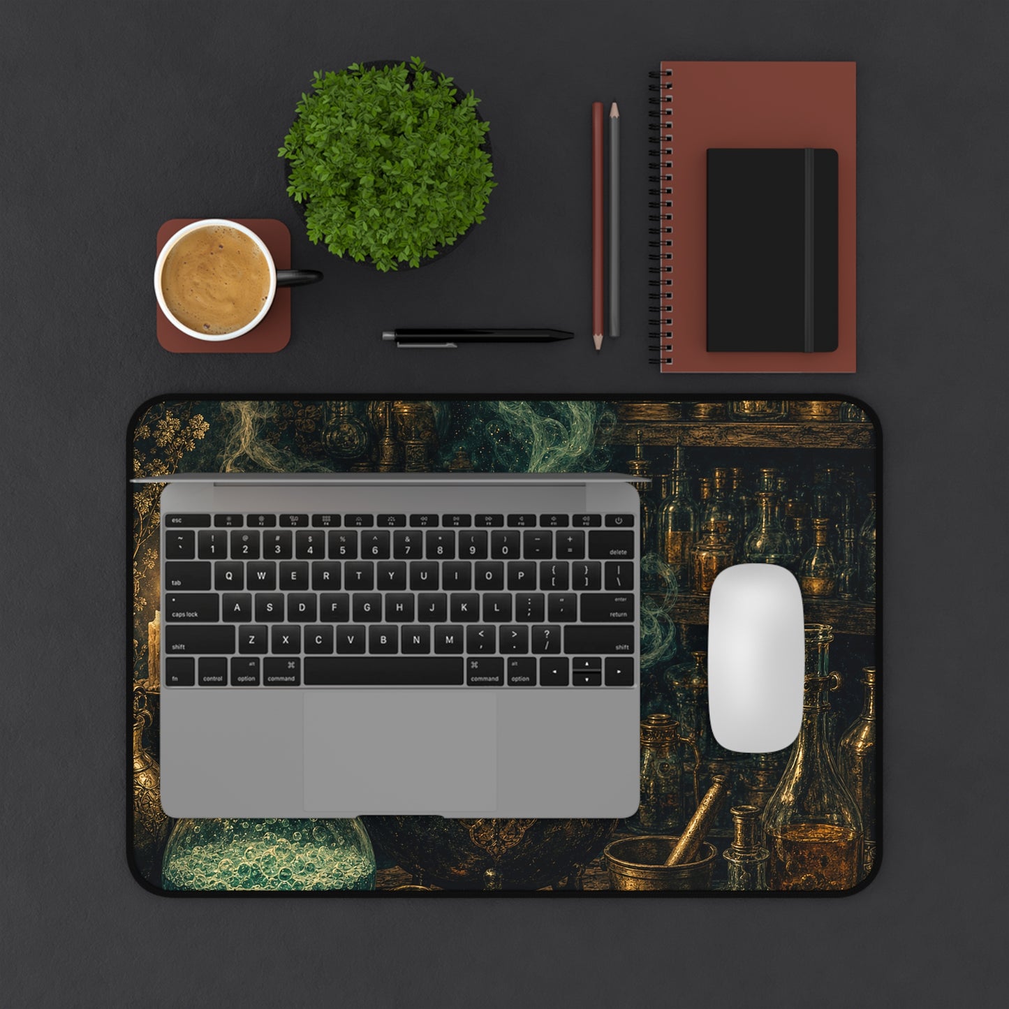 Alchemy Lab With Bubbling Potions - Dark Academia Gaming Desk Mat