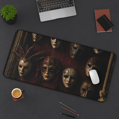Mask Collection On Wall - Dark Academia Gaming Desk Mat
