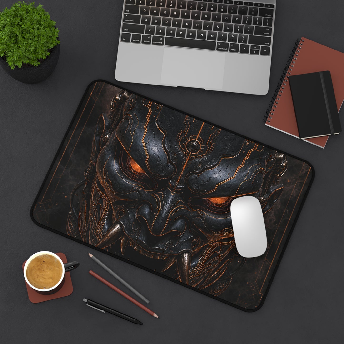 Oni Mask With Circuitry Patterns - Sudoni Brand Gaming Desk Mat