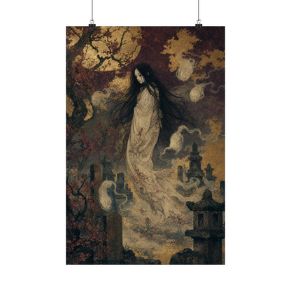 Yurei Ghost In Misty Graveyard - Japanese Mythology Art Print (Matte Poster)