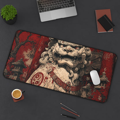 Komainu Guarding Shrine Gate - Japanese Mythology Gaming Desk Mat