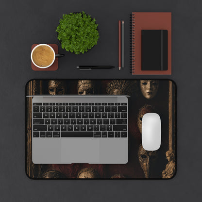 Mask Collection On Wall - Dark Academia Gaming Desk Mat