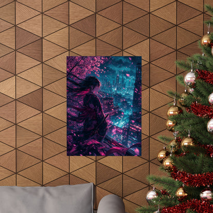 Cyberpunk City Street At Night - Anime Manga Art Print (Matte Poster)