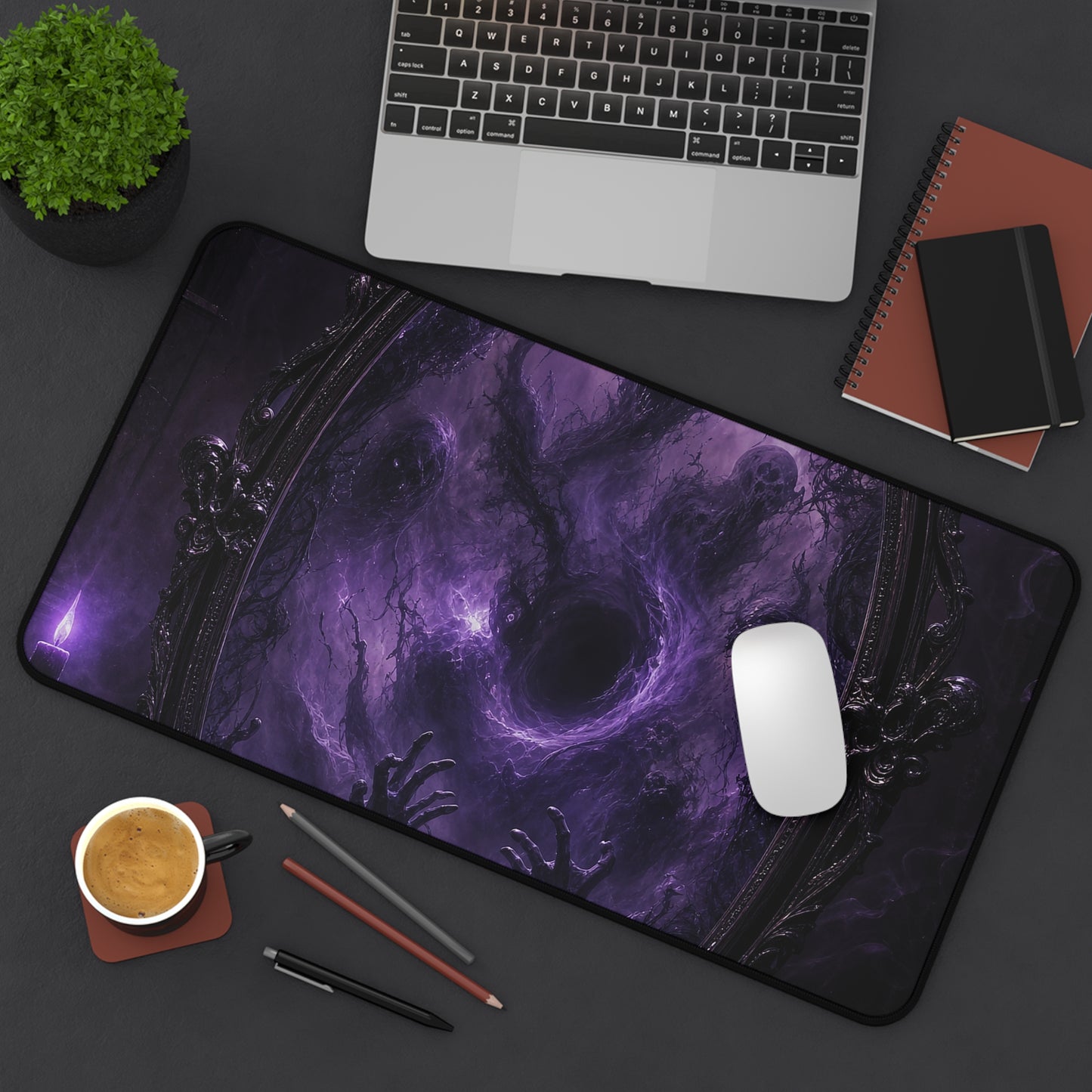 Cursed Mirror Reflecting Horrors - Dark Fantasy Gaming Desk Mat