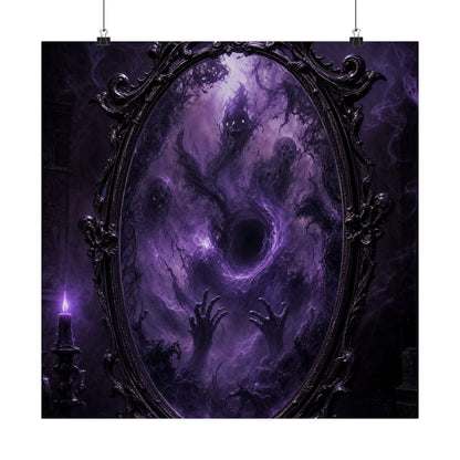 Cursed Mirror Reflecting Horrors - Dark Fantasy Art Print (Matte Poster)