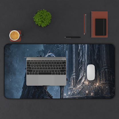 Dark Knight Kneeling Before Shrine - Dark Fantasy Gaming Desk Mat