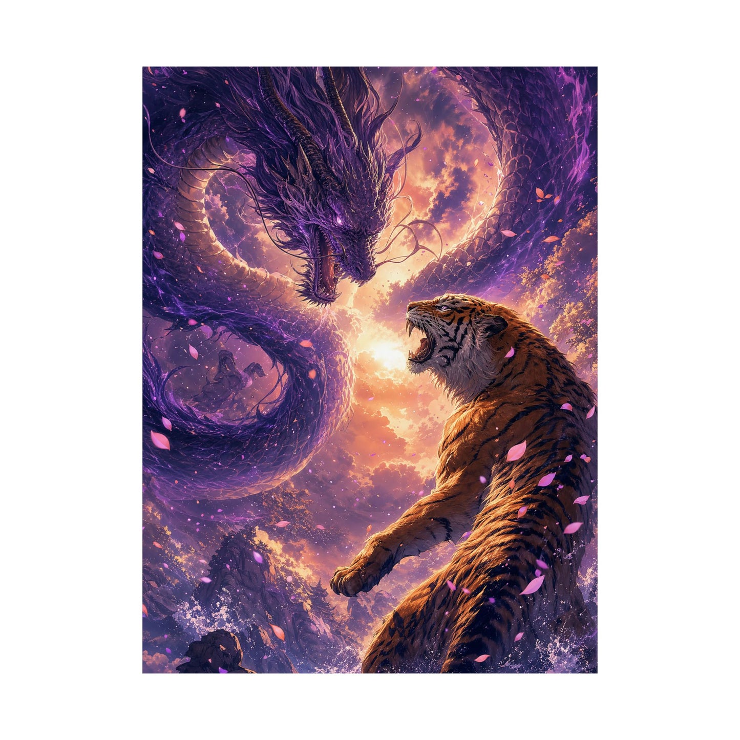 Dragon And Tiger Facing Off - Anime Manga Art Print (Matte Poster)