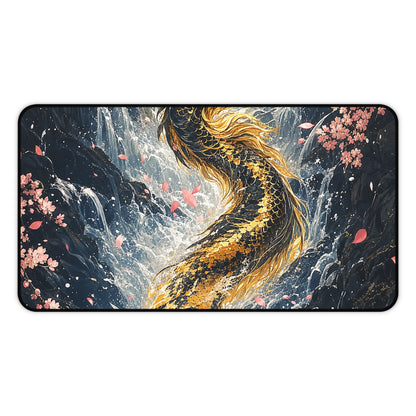 Koi Fish Swimming Upstream Becoming Dragon - Japanese Mythology Gaming Desk Mat