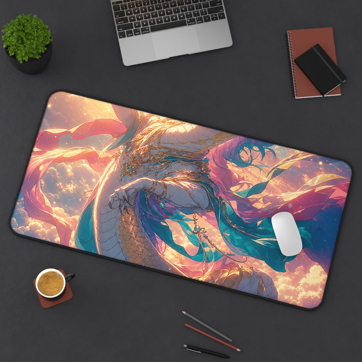 Celestial Dragon Dancing In Clouds - Anime Manga Gaming Desk Mat