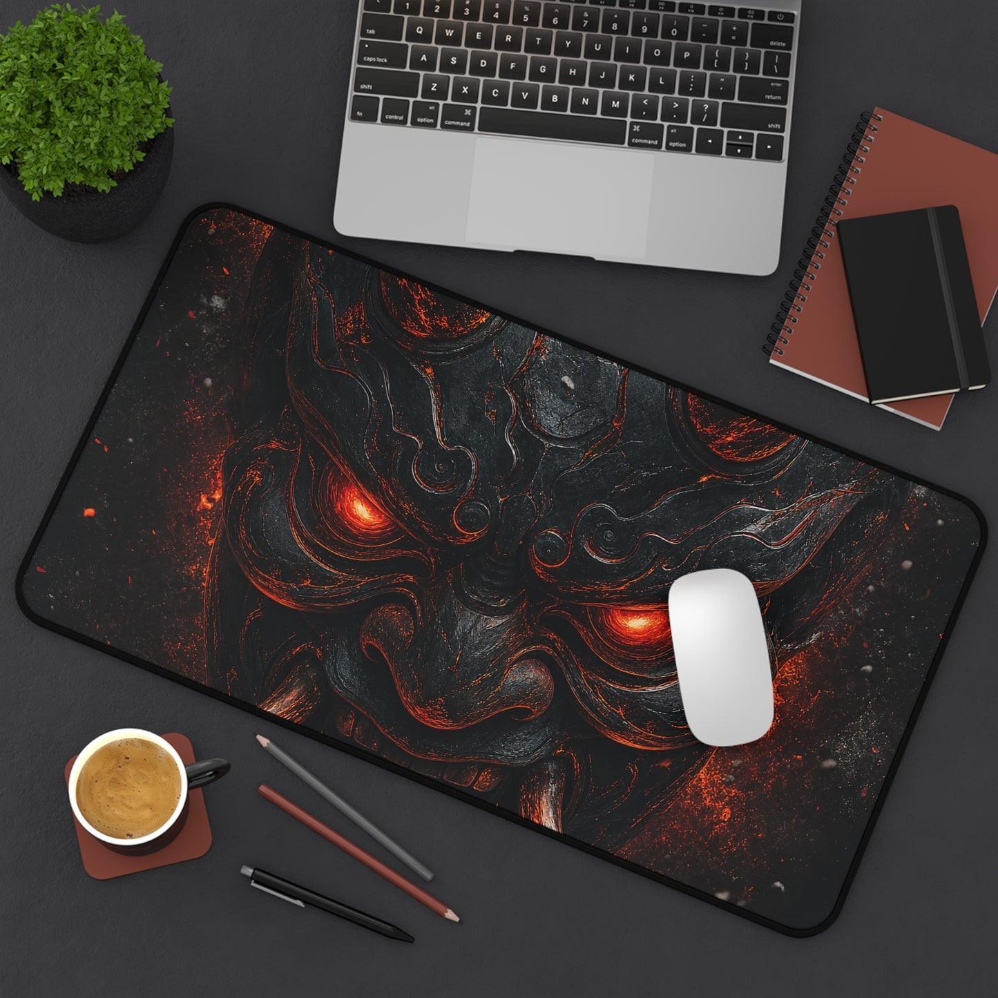 Oni Mask With Glowing Red Eyes - Sudoni Brand Gaming Desk Mat