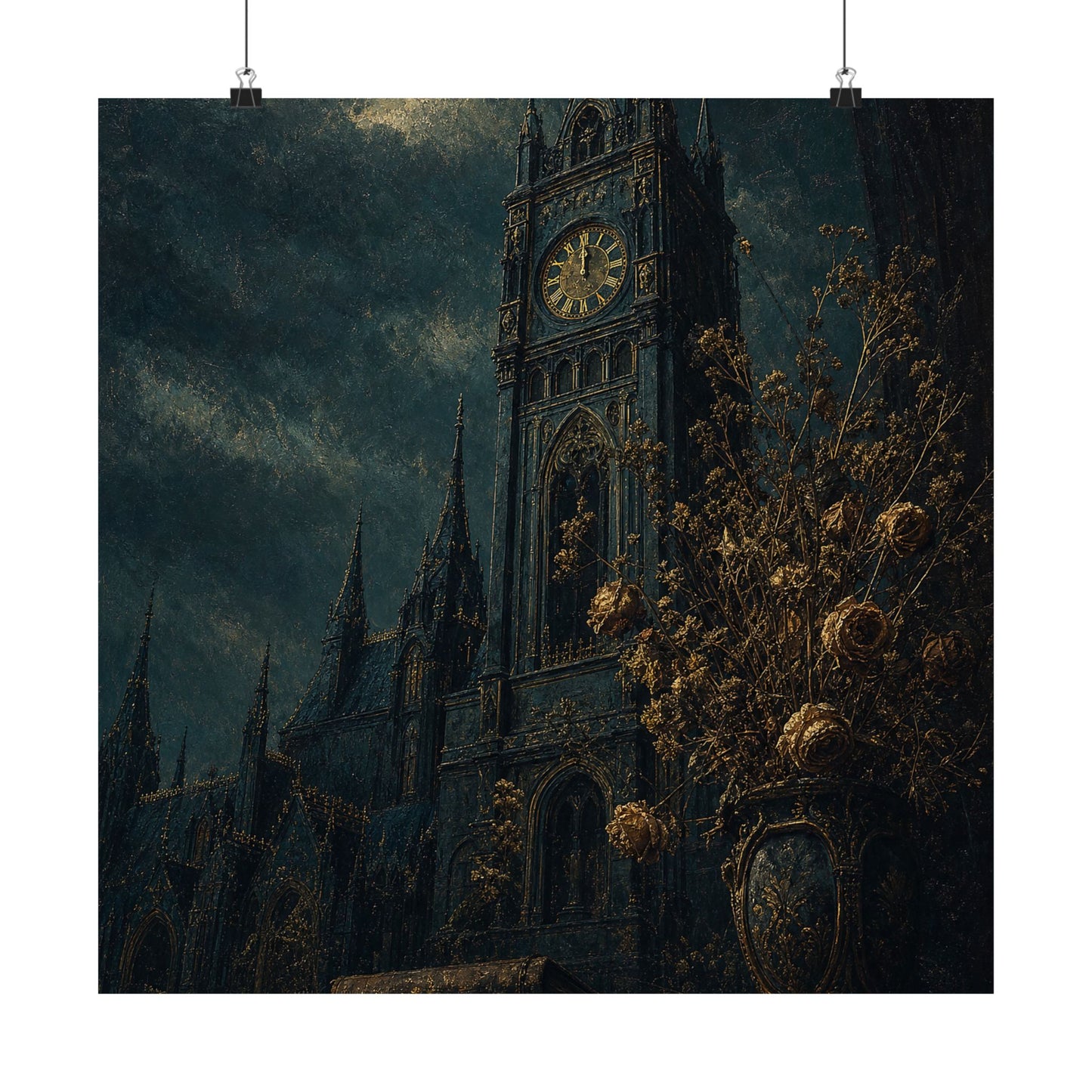 Clock Tower At Midnight - Dark Academia Art Print (Matte Poster)