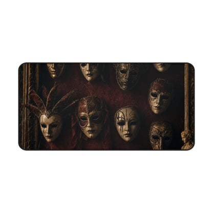 Mask Collection On Wall - Dark Academia Gaming Desk Mat