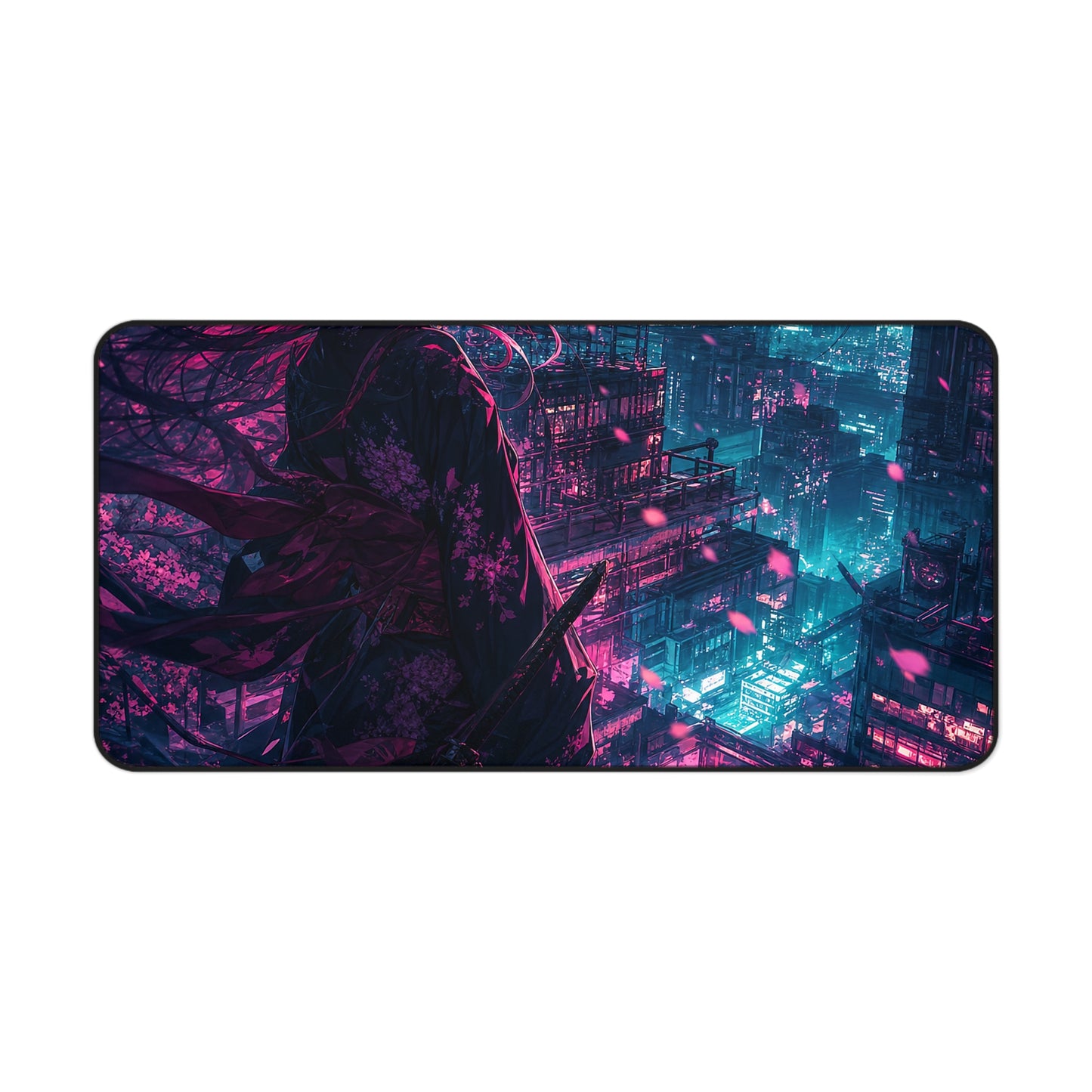 Cyberpunk City Street At Night - Anime Manga Gaming Desk Mat