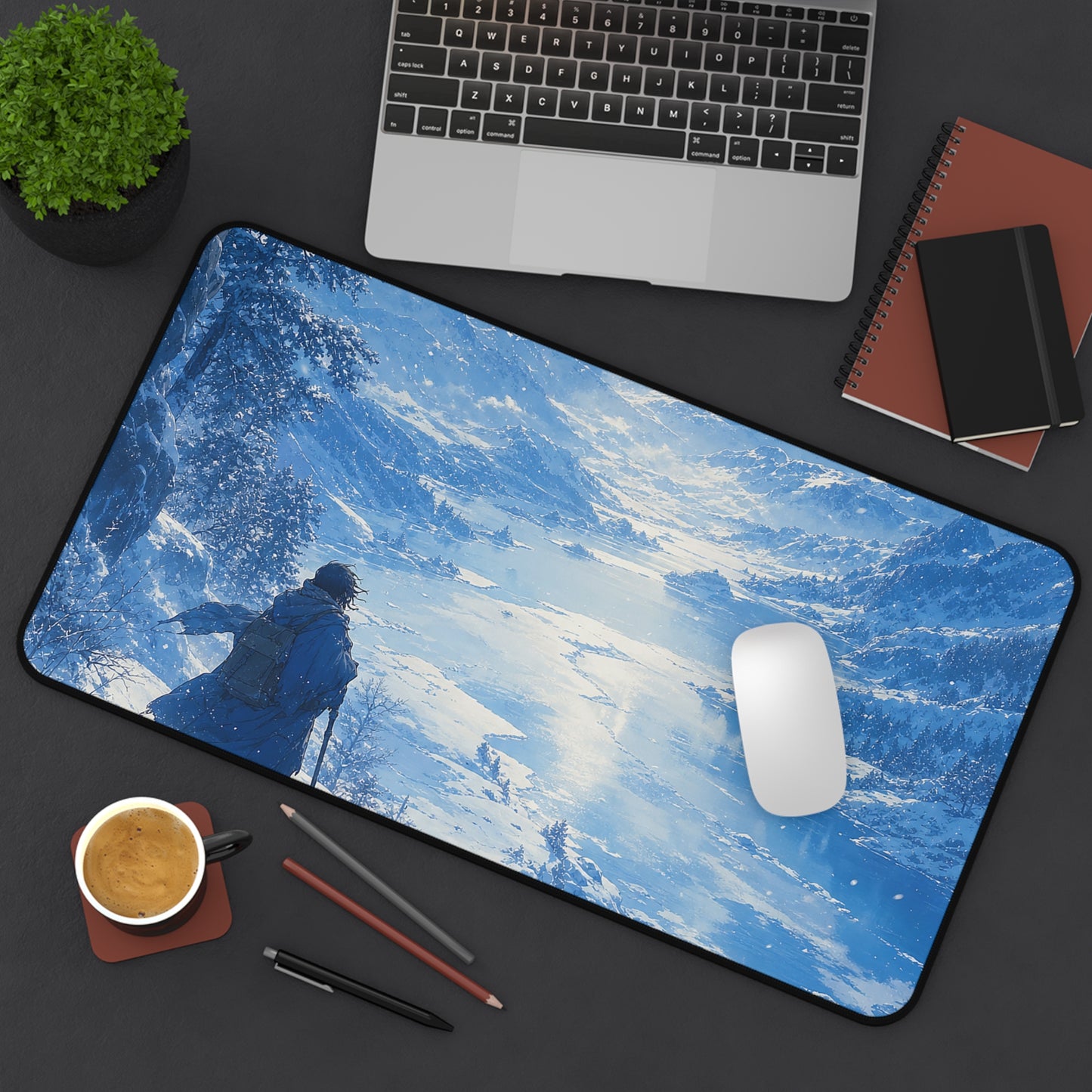 Winter Landscape With Lone Traveler - Anime Manga Gaming Desk Mat