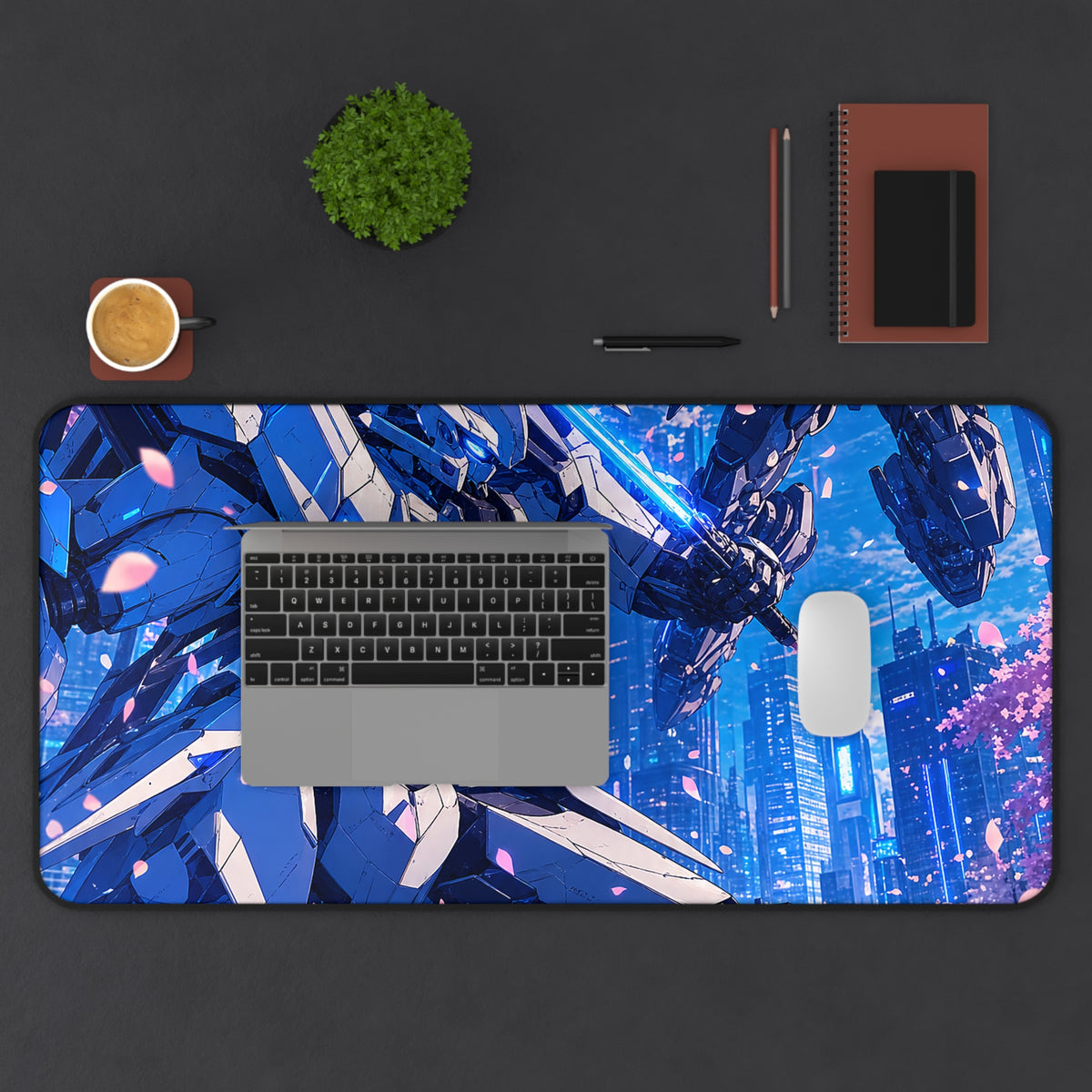 Battle Between Mechs In City - Anime Manga Gaming Desk Mat