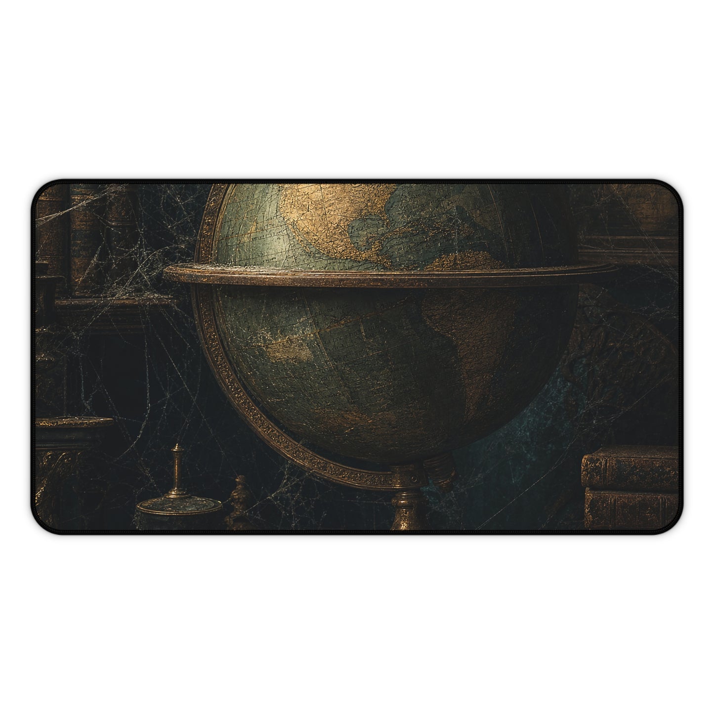 Old Globe In Dark Study - Dark Academia Gaming Desk Mat
