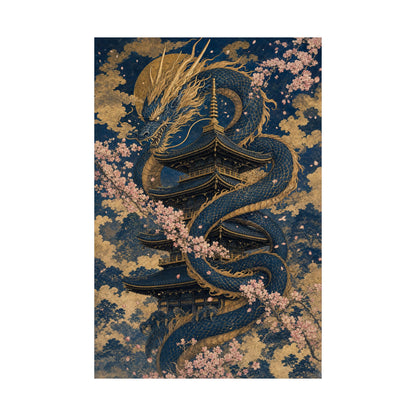 Dragon Coiled Around Pagoda - Japanese Mythology Art Print (Matte Poster)