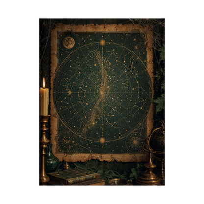 Constellation Map On Aged Parchment - Dark Academia Art Print (Matte Poster)