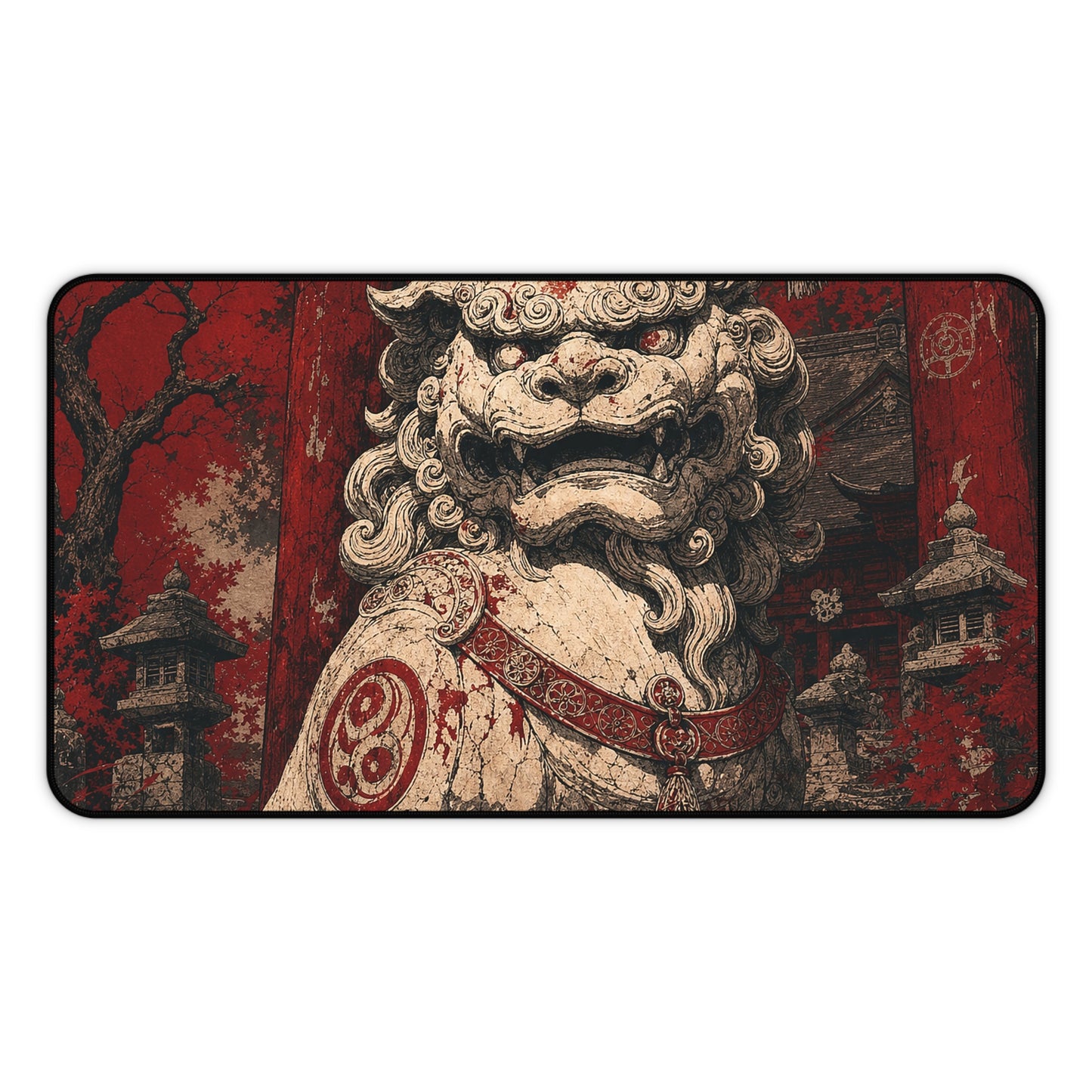 Komainu Guarding Shrine Gate - Japanese Mythology Gaming Desk Mat