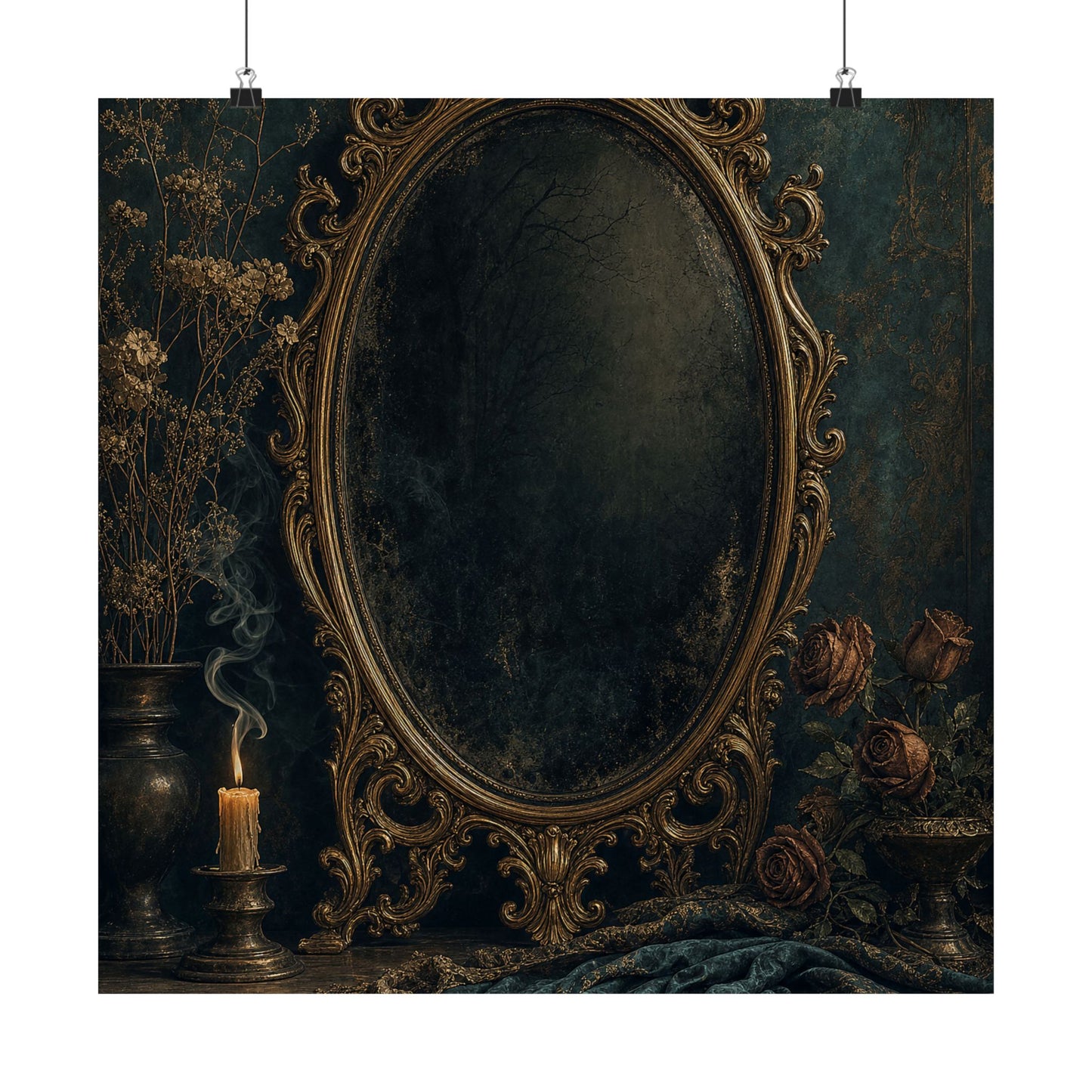 Dark Mirror In Ornate Frame - Dark Academia Art Print (Matte Poster)