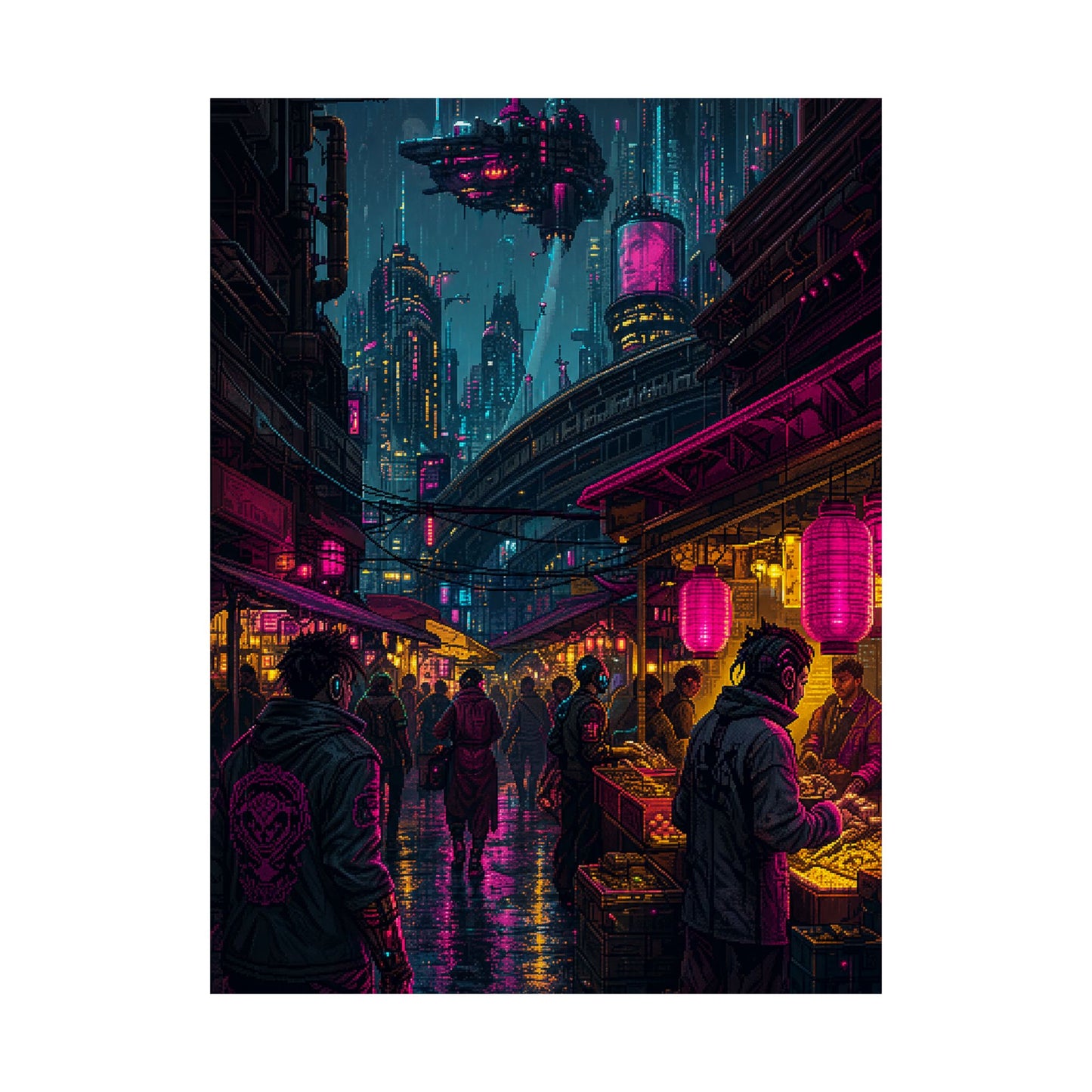 Cyberpunk Street Market - Gaming Culture Art Print (Matte Poster)