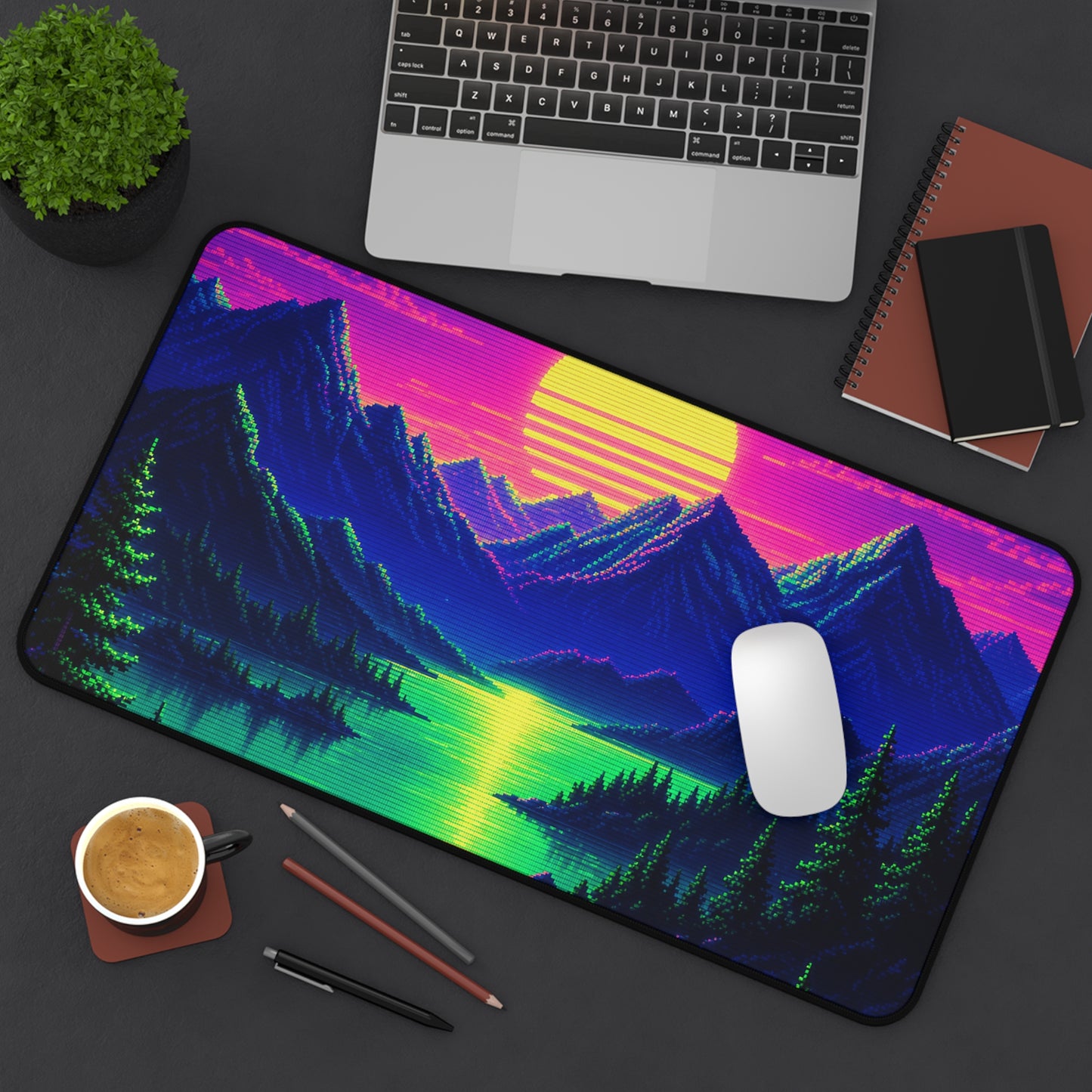 Synthwave Sunset With Mountains - Gaming Culture Gaming Desk Mat