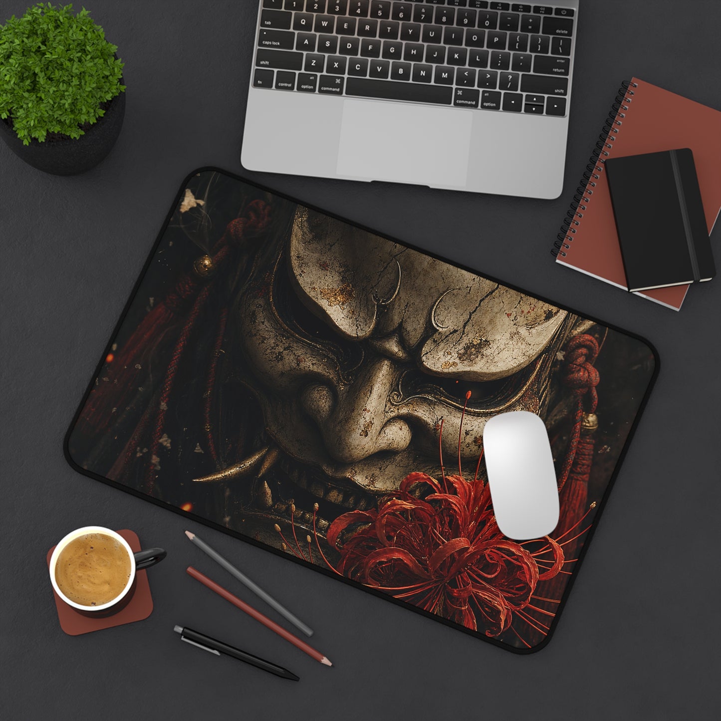 Oni Mask With Red Spider Lily - Sudoni Brand Gaming Desk Mat