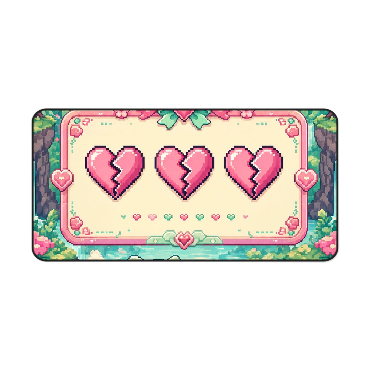 Cute Game Over Screen With Hearts - Kawaii Gaming Gaming Desk Mat