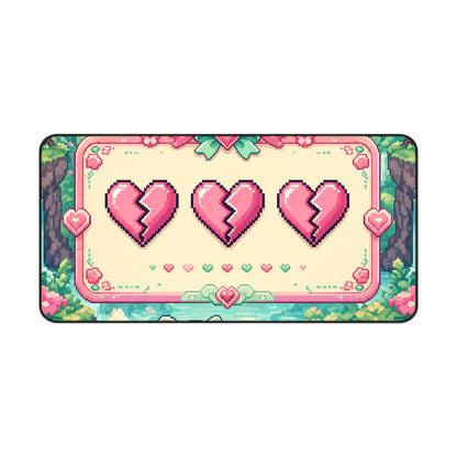 Cute Game Over Screen With Hearts - Kawaii Gaming Gaming Desk Mat