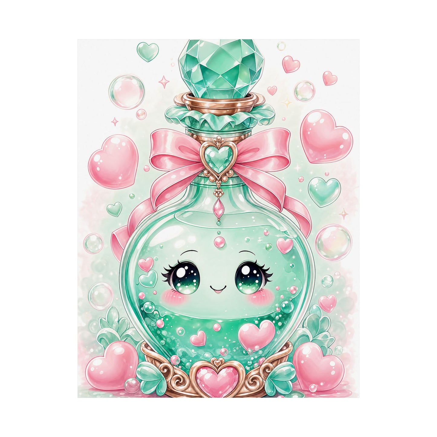 Cute Potion Bottle With Face - Kawaii Gaming Art Print (Matte Poster)