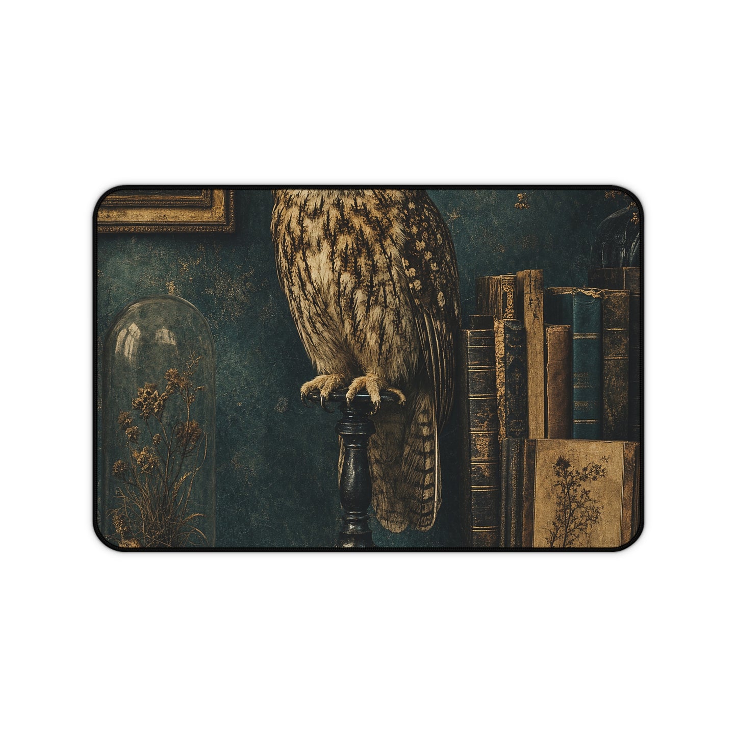 Taxidermy Owl On Bookshelf - Dark Academia Gaming Desk Mat