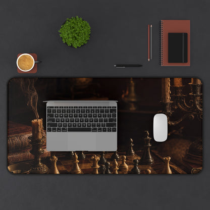 Chess Board Mid-Game In Candlelight - Dark Academia Gaming Desk Mat