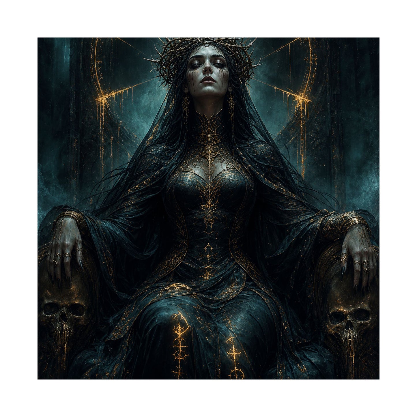 Dark Queen With Crown Of Thorns - Dark Fantasy Art Print (Matte Poster)