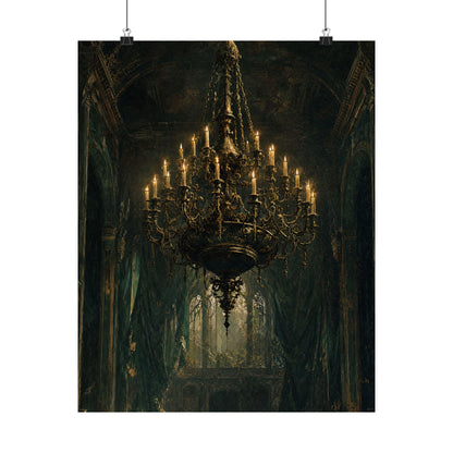Chandelier In Ruined Hall - Dark Academia Art Print (Matte Poster)