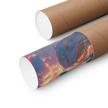 Celestial Dragon Dancing In Clouds - Anime Manga Art Print (Matte Poster)