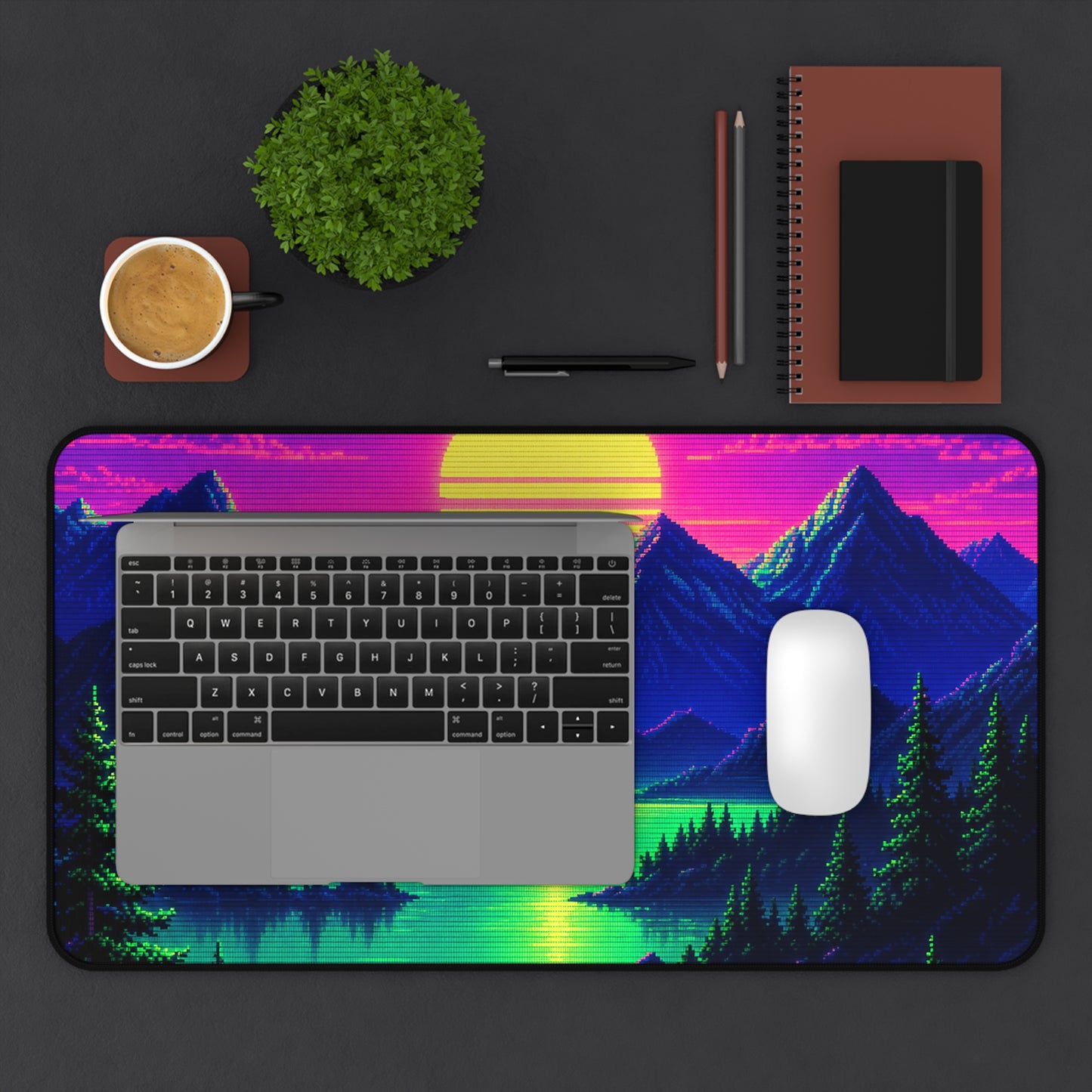 Synthwave Sunset With Mountains - Gaming Culture Gaming Desk Mat