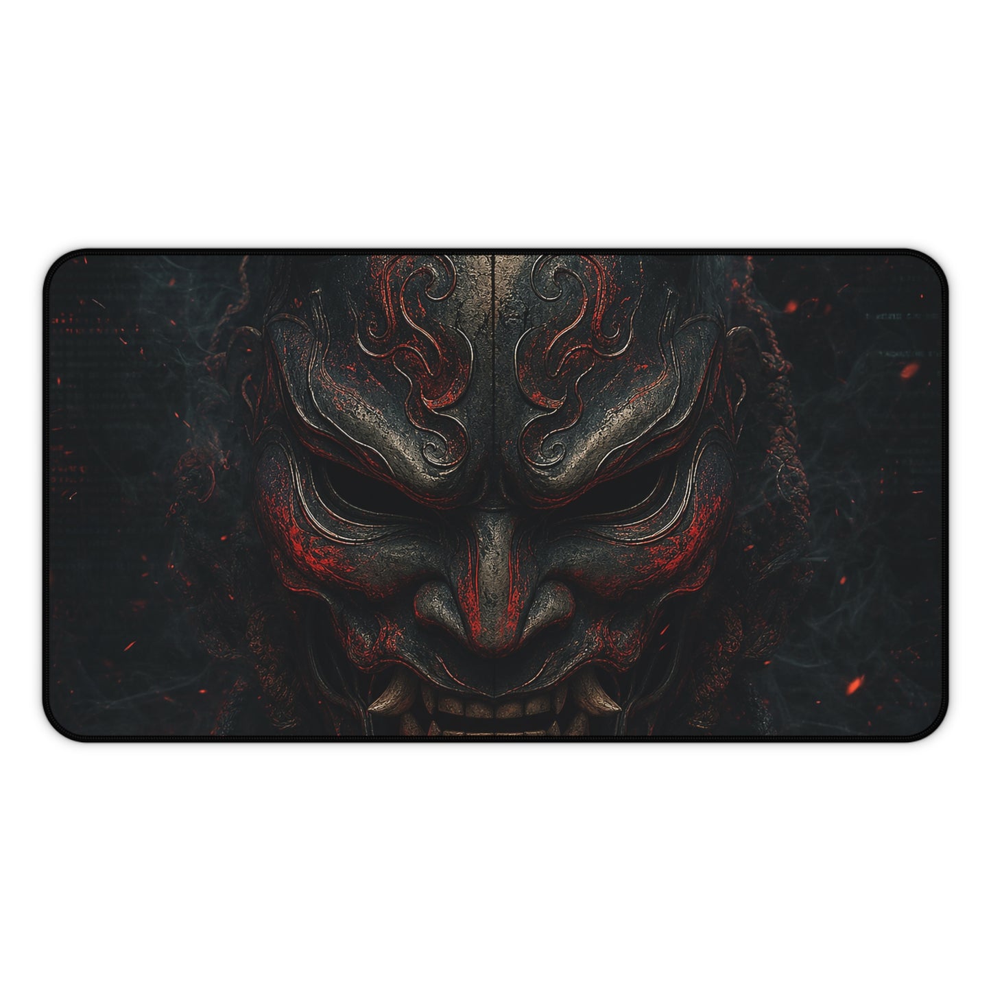 Oni Mask With Terminal Text Behind It - Sudoni Brand Gaming Desk Mat