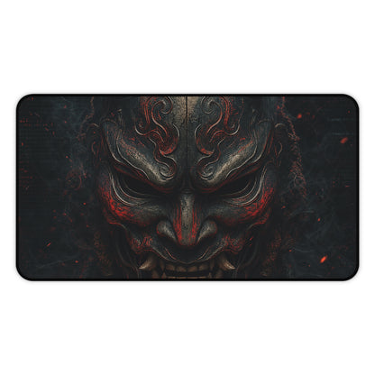 Oni Mask With Terminal Text Behind It - Sudoni Brand Gaming Desk Mat
