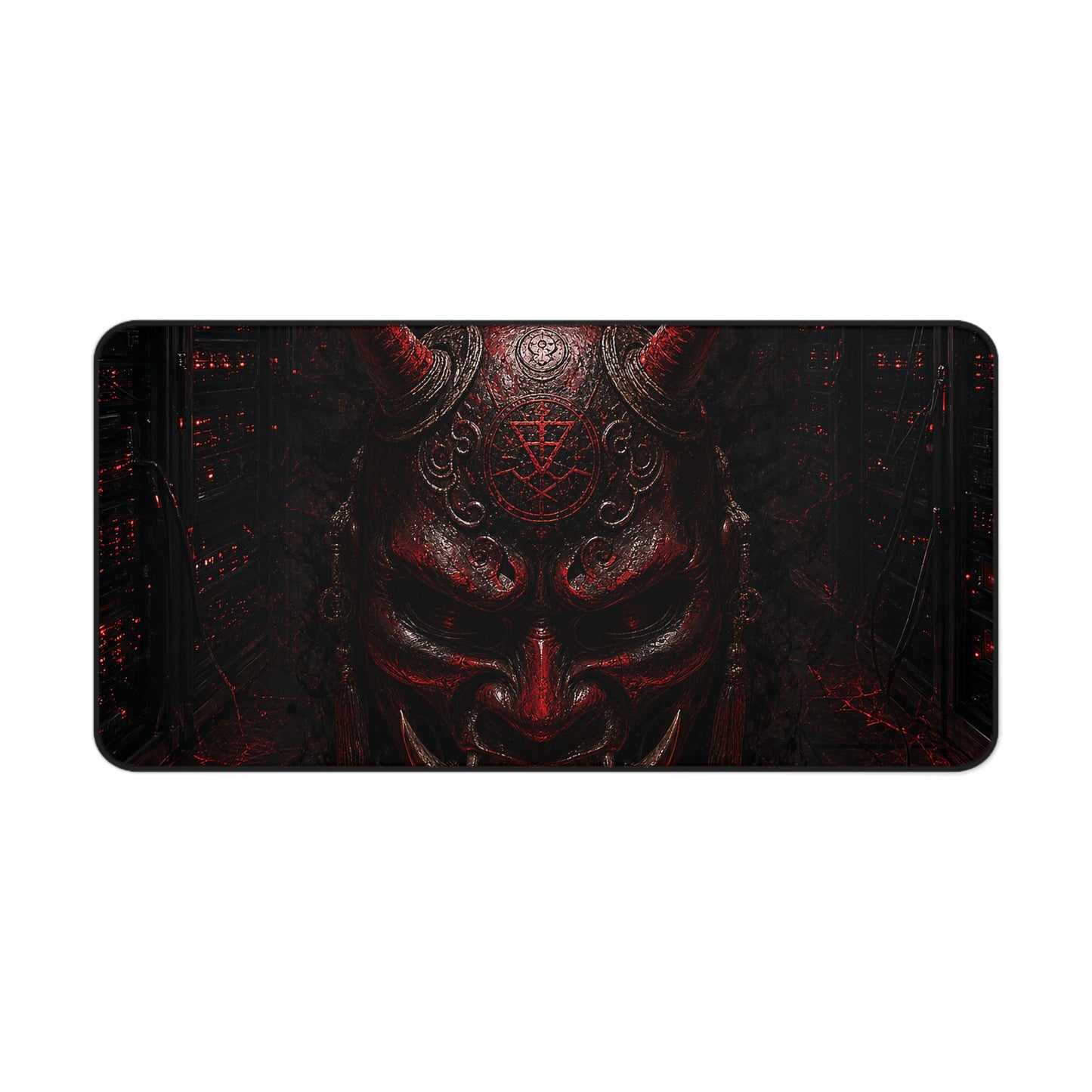 Oni Mask In Dark Server Room - Sudoni Brand Gaming Desk Mat