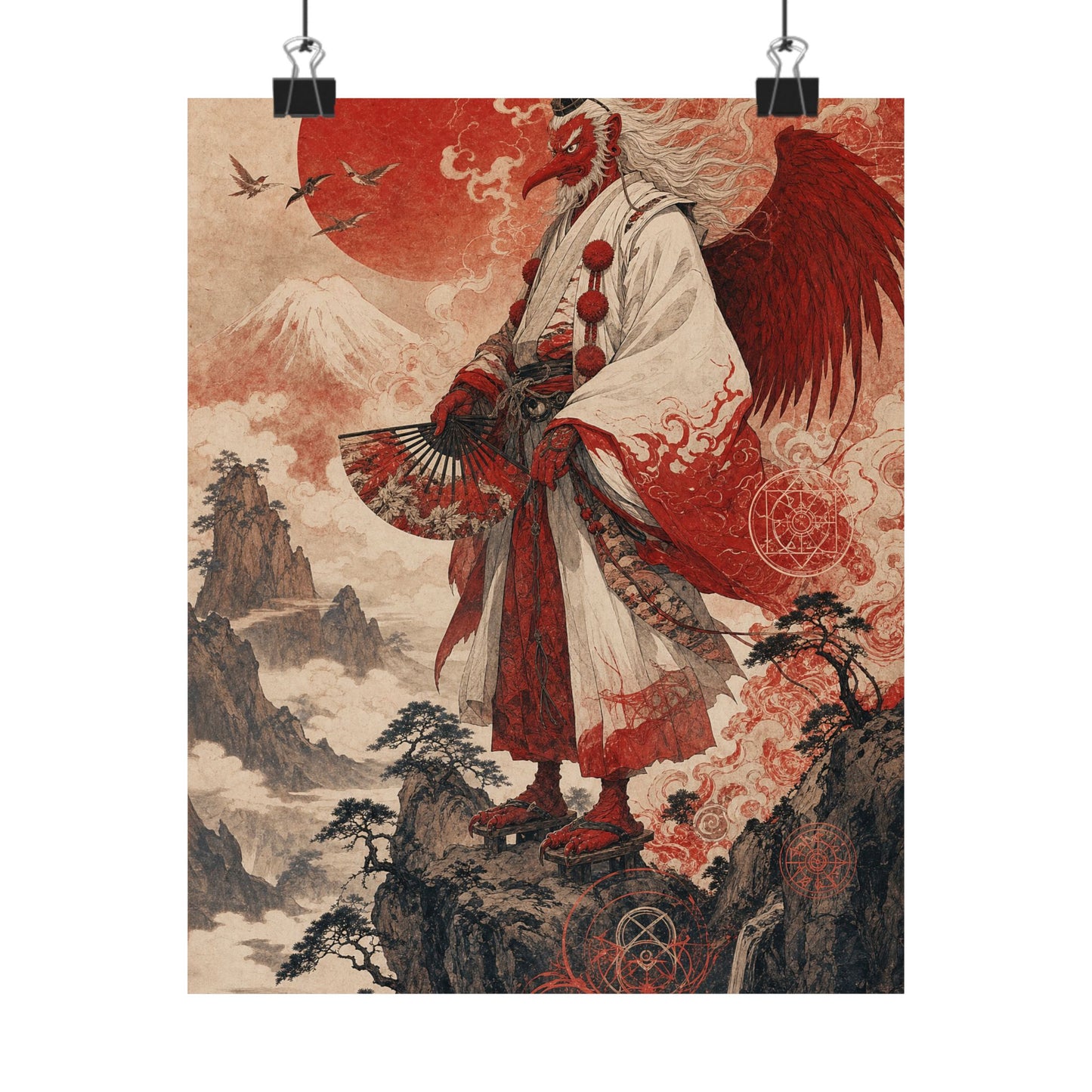 Tengu With Fon Mountain - Japanese Mythology Art Print (Matte Poster)